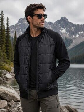 Stormtech Performance Quilted Hybrid Jacket Men's M Black Fleece Lined Lightweig